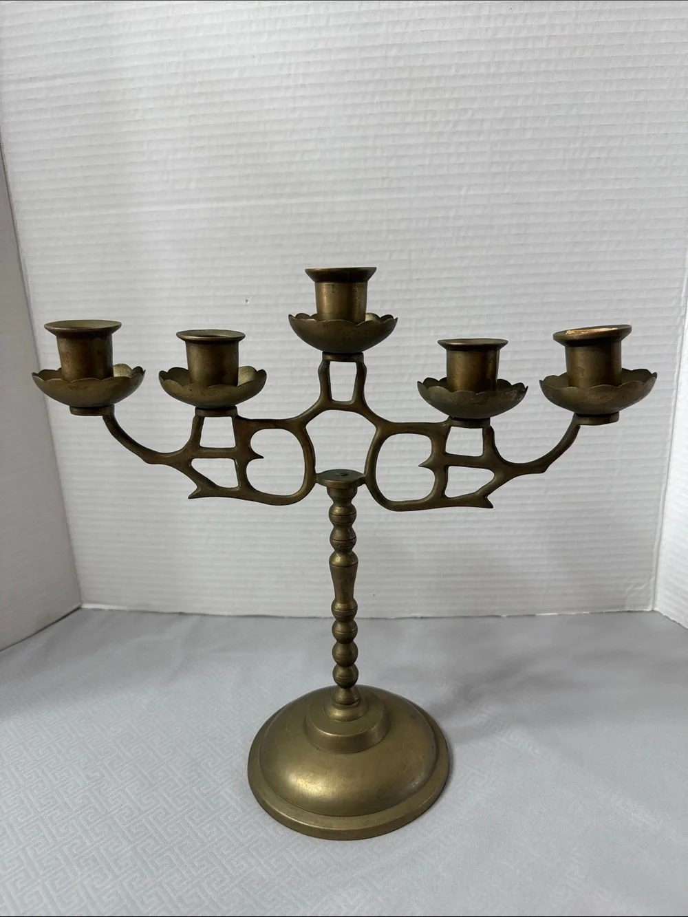 Vintage MCM Brass 5 Arm Candle Holder Candelabra Old World Boho Stamped Korea